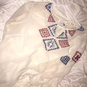 Sheer white long sleeve embroidered
